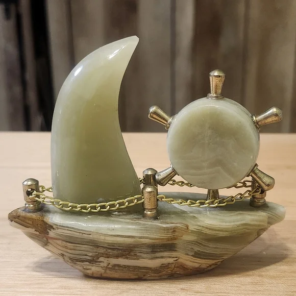 Vintage Natural Onyx Marble Curved Boat size  5" - Picture 2 of 8